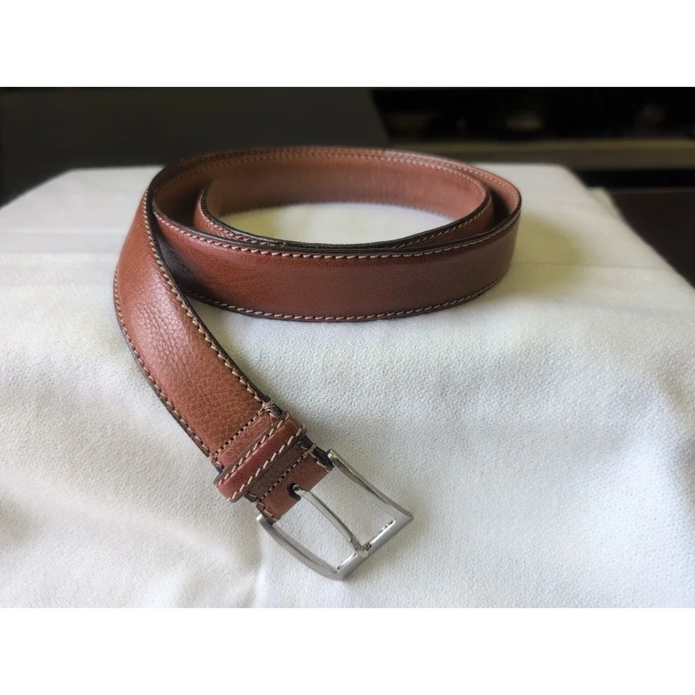 Trafalgar Italian Leather Contrast Stitch Belt Nickel Finish Buckle Size 44